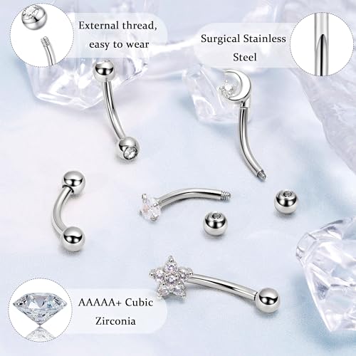 5Pcs 14G 316L Stainless Steel Small Belly Button Ring for Women Petite Navel Rings Tiny Hypoallergenic Belly Ring Cubic Zirconia Simple Belly Piercing Jewelry 6/8/10/12MM - color: Silver, size: Bar Length 12MM