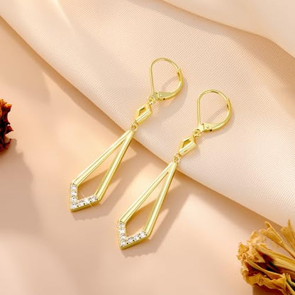 ALEXCRAFT 14K Goldplate Silver Long Rhombus Dangle Drop Earrings for Women | Trendy Hypoallergenic Lightweight Simple Daily Elegant Geometric Leverback Earrings Long Dangling Drop Earrings Boho Jewelry - color: Rhombus_Gold