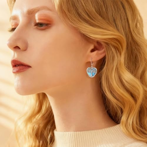 AEONSLOVE Tree of Life Crystal Earrings with Sterling Silver Ear Hooks, Dangle Drop Tree Earrings Gifts for Women - style: A01-Turquoise-Heart