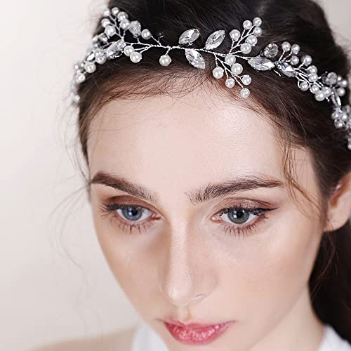 Hair Vine for Women Bridal Hair Comb for Bride Pearls Crystal Hair Comb Slide SILVER