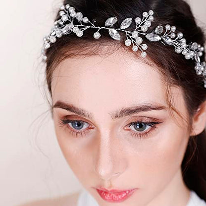 Hair Vine for Women Bridal Hair Comb for Bride Pearls Crystal Hair Comb Slide SILVER