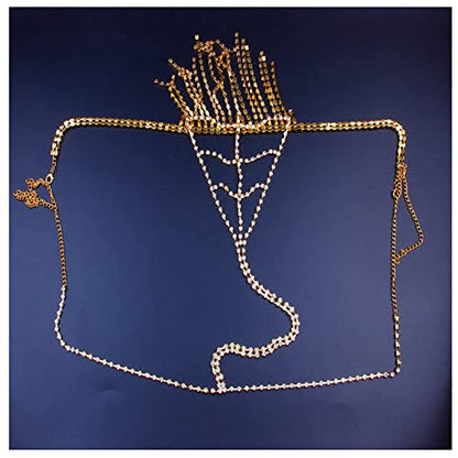 Women Sexy Rhinestone Waist Body Chain Bikini Thong Panties Crystal Body Chain Jewelry (Gold) - color: Fringed Panties