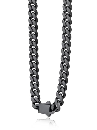 Bestyle Thick Stainless Steel Mens Cuban Link Chain, Black/Gold Chain for Men, No Tarnish & Durable Men Chain Necklace, 5/7/9/12mm Wide, 18"-30" Long, Gift Package - style: c. 5mm-Black