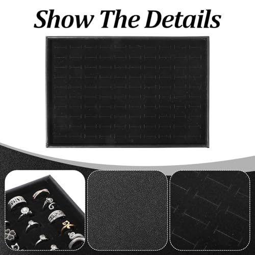 3 Pcs Stackable Ring Tray Set for Drawer, 100 Slots Velvet Jewelry Organizer Dish, Black Wooden Ring Display Case for Retail Store, Flea Market, Home Vanity (13.8 x 9.4 x 1.2 inches)