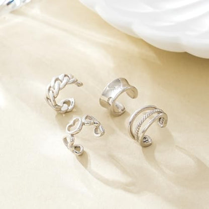 CHIC & ARTSY 925 Sterling Silver Ear Cuffs for Women, Non Piercing Clip On Cartilage Cuffs, Adjustable Fake Conch & Helix Earrings, Gold Plated & Oxidized Various Styles - color: ear cuff #15