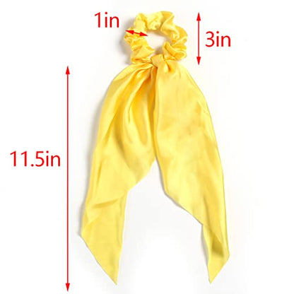 Pack of 2 Knotted Bow Hair Scrunchies Elastic Hair Scarf Hair Ties Bands Satin Hair Ribbon Scrunchy Ponytail Holder for Women and Girls, Hair Scarf Scrunchies,Hair Accessories(Yellow) - color: Yellow