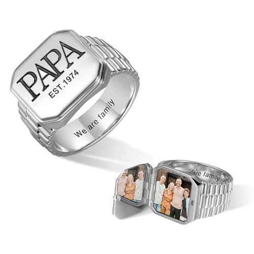 AILIN Custom Picture Rings For Men Personalized Engraved Monogram Initial Number Family Crest Coat of Arms Signet Rings For Father Son Family Memorial Dad Rings Class Graduation Gifts For Papa - style: Square Style