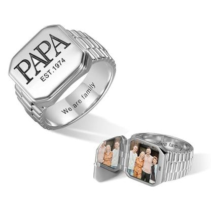 AILIN Custom Picture Rings For Men Personalized Engraved Monogram Initial Number Family Crest Coat of Arms Signet Rings For Father Son Family Memorial Dad Rings Class Graduation Gifts For Papa - style: Square Style