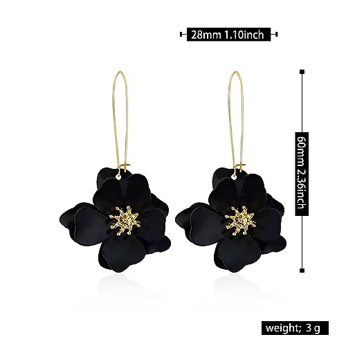 Bohemian Daisy Flower Matte Floral Long Petal Drop Dangle Earrings Layered Tiered for Women Chic Boho Wedding Jewelry - color: Black