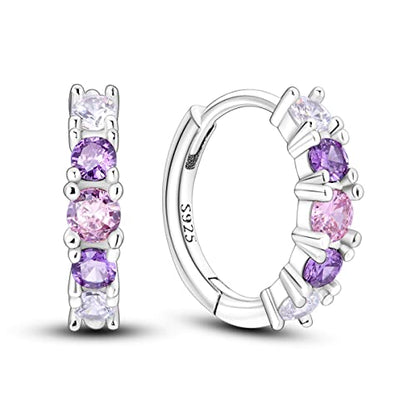 Parmuz 925 Sterling Silver Butterfly Huggies Hoop Earrings for Woman | Gold Plated Cubic Zirconia Star Moon cross Twisted huggie Hoop Post Chunky Small Tiny cuff Snake Heart Earring Gift for Her - color: Purple earring