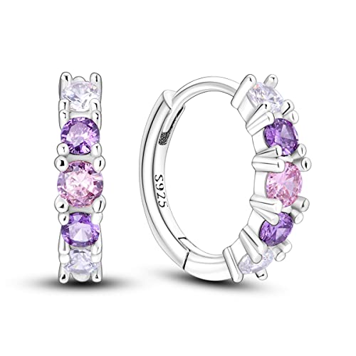 Parmuz 925 Sterling Silver Butterfly Huggies Hoop Earrings for Woman | Gold Plated Cubic Zirconia Star Moon cross Twisted huggie Hoop Post Chunky Small Tiny cuff Snake Heart Earring Gift for Her - color: Purple earring