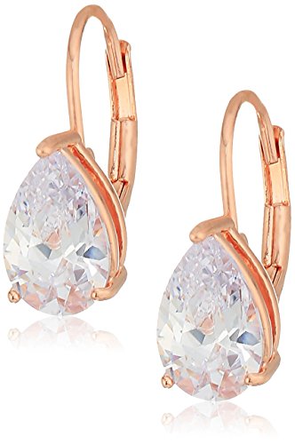 Amazon Essentials Sterling Silver or Gold Plated Sterling Silver Pear Cut Cubic Zirconia Leverback Earrings - color: Rose Gold