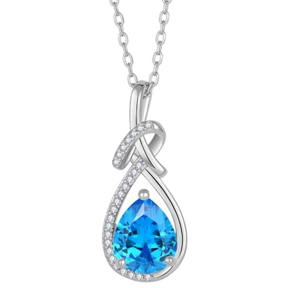 Infinity Teardrop Necklace Silver Tone Pendant Birthstone Jewelry for Women - color: Sea Blue