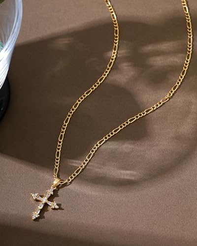 Cross Necklace for Women, 14K Gold Plated Cubic Zirconia Cross Pendant Necklace, Trendy Christian Jewelry Gifts for Baptism First Communion Christmas - color: Style K - Gold