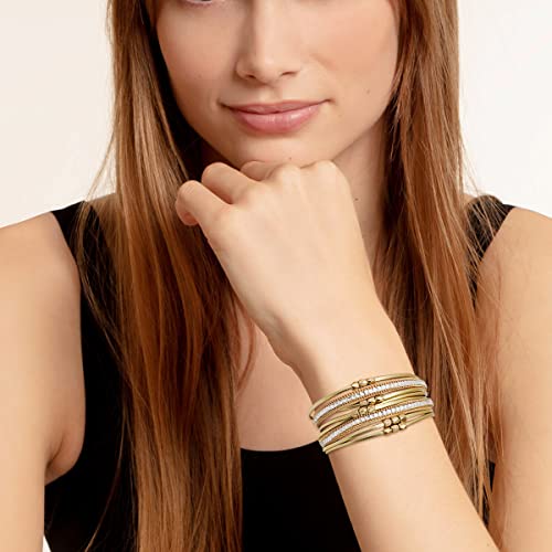 Multi-layer Leather Bracelets Multi-strand Wrap Bracelets Handmade Braided Rope Cuff Bangle with Magnetic Buckle Jewelry - color: Crystal Gold