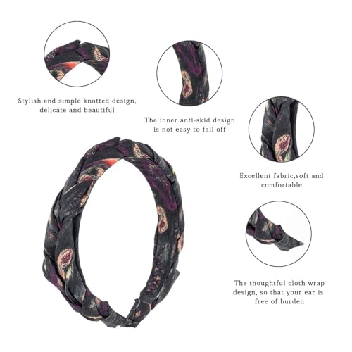 Madison Tyler Boho Headbands - Top Knot With Rhinestones, Non Slip for Outdoor & Party (Purple & Black) - color: Purple and Black
