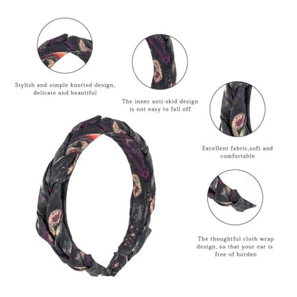 Madison Tyler Boho Headbands - Top Knot With Rhinestones, Non Slip for Outdoor & Party (Purple & Black) - color: Purple and Black