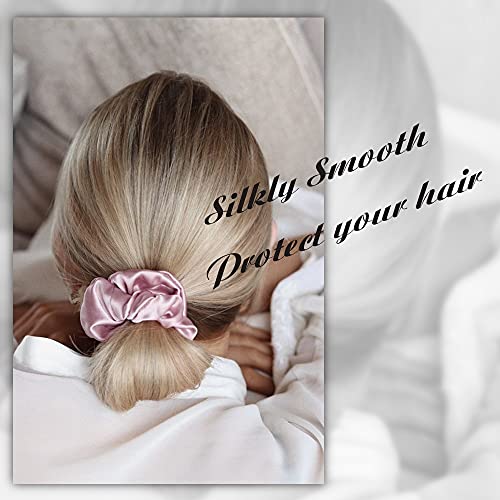 OLESILK 100% Mulberry Silk-Scrunchies for Hair Sleep, Women Grils Silk Hair Ties for Frizz & Breakage Curly Hair, No Damage, Elastics Ponytail Holder, 3 Pack - color: 3pcs, Pink-Light Plum-Co Co