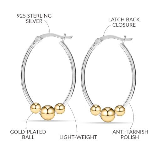 LeCalla 925 Sterling Silver Hoop Earrings for Women | Lightweight Two-Tone & Gold-Plated Hoops Earring Jewelry | Bead Ball & Evil Eye Click-Top Round & Oval Hoop Earrings Jewelry Gifts - color: Gold-Plated Oval