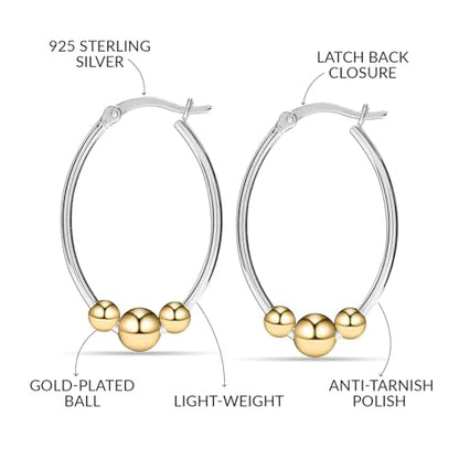 LeCalla 925 Sterling Silver Hoop Earrings for Women | Lightweight Two-Tone & Gold-Plated Hoops Earring Jewelry | Bead Ball & Evil Eye Click-Top Round & Oval Hoop Earrings Jewelry Gifts - color: Gold-Plated Oval