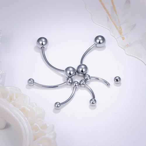 20g 18g 16g 14g Rook Piercing Jewelry Titanium Externally Threaded Curved Barbell Eyebrow Tragus Helix Conch Lobe Labret Earrings Lip Rings Body Piercing Jewelry For Women Men Ball Spike 6mm-19mm - size: 16G - 14mm Ball