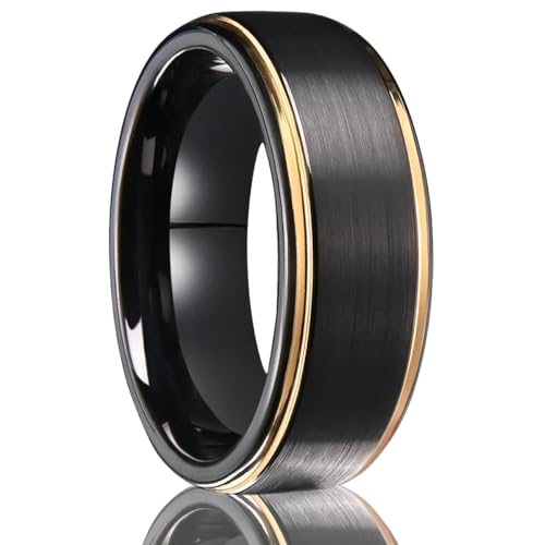 Tungsten Rings for Men Black Golden/Silver Blue Wedding Band | 7MM Mens and Women Engagement Wedding Rings Matte Brushed and High Polish Suitable for Couples' Anniversaries and Parties - color: 8mm black