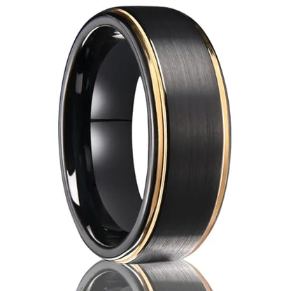Tungsten Rings for Men Black Golden/Silver Blue Wedding Band | 7MM Mens and Women Engagement Wedding Rings Matte Brushed and High Polish Suitable for Couples' Anniversaries and Parties - color: 8mm black