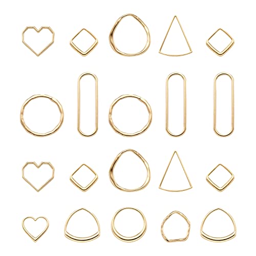 Elecrelive 60Pcs Light Gold Linking Rings Heart Rhombus Hollow Frame Charm | Heart Rhombus Oval Connector Charms Earring Findings Open Bezels for Earrings Bracelet Necklace Macrame Making - color: Light Gold 10 Styles