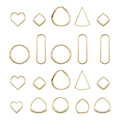 Elecrelive 60Pcs Light Gold Linking Rings Heart Rhombus Hollow Frame Charm | Heart Rhombus Oval Connector Charms Earring Findings Open Bezels for Earrings Bracelet Necklace Macrame Making - color: Light Gold 10 Styles