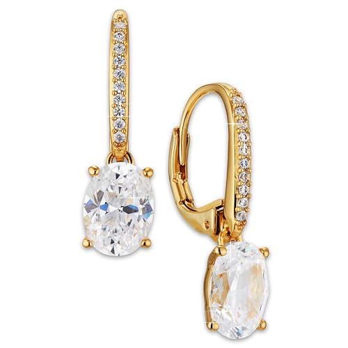 NADRI Cushion Cut CZ Leverback Earrings - color: Oval - Gold