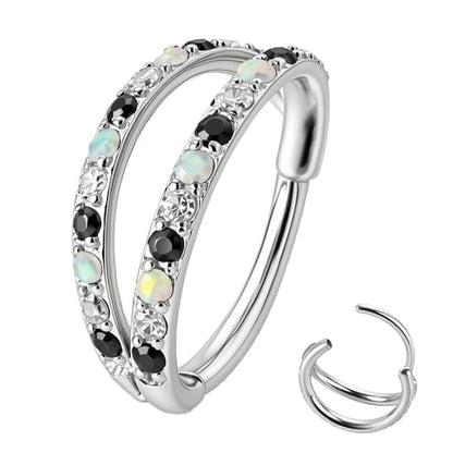 20/16G CZ Hinged Nose Rings Hoop, 316L Surgical Stainless Steel Cartilage Earring, Septum Clicker Ring, Daith Helix Rook Tragus Conch Lip Lobe Piercing Jewelry - color: A Silver Double Open Ring with Coloful CZ 03, size: 1pc 20 Gauge 8mm