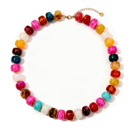 Chunky Colorful Beaded Necklace for Women Boho Summer Statement Resin Choker Necklaces Beach Jewelry Accessories - color: Multicolor