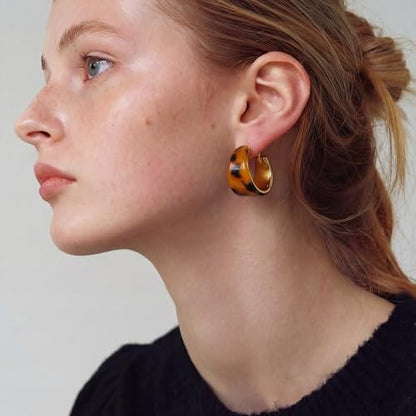 Dr's gift Chunky Leopard Print Earrings for Women 14K Gold Plated Statement Huggie Hoop Earrings Brown Acrylic Tortoise Resin Cheetah Trendy Jewelry - color: Leopard 3