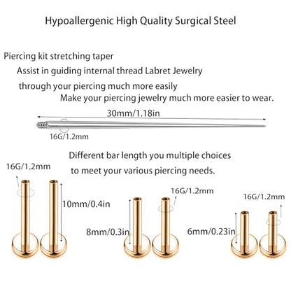 16G Monroe Lip Piercing Jewelry Labret Studs Tragus Hoop Earrings Nose Piercing Flat Back Helix Earring - color: rose gold, size: 16G*6mm