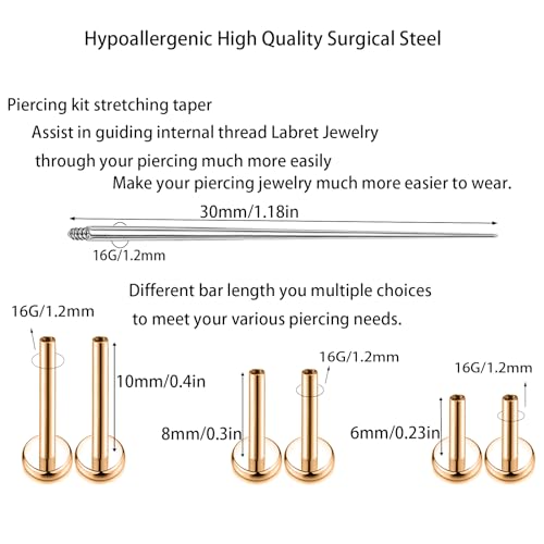 16G Monroe Lip Piercing Jewelry Labret Studs Tragus Hoop Earrings Nose Piercing Flat Back Helix Earring - color: rose gold, size: 16G*10mm