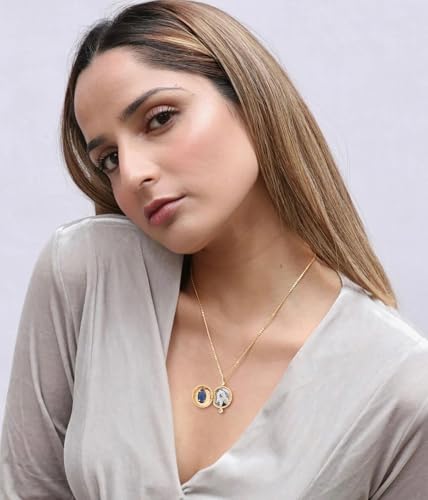 Aobei Pearl 18K Gold Plated Moon Star Lion Evil Eye Love Heart Cross Pendant Necklace Medallion Paperclip Chian Choker Layering Jewery for Women - color: Blue CZ Locket