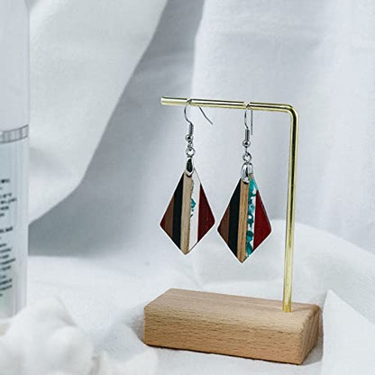 Retro Wooden Resin Geometric Bar Drop Dangle Earrings Layered Leopard for Women Polymer Clay Lightweight Statement Jewelry - style: 2