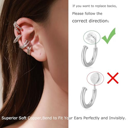PLOMFOV Clip On Hoop Earrings for Women 14K Gold Plated Non Pierced Earrings Clip On Hoops Small No Piercing Fake Hoop Earrings 14mm - color: Silver