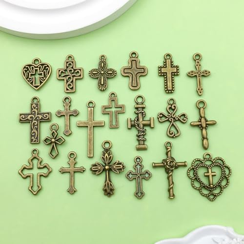Sailanzi 100pcs Antique Blue Cross Series Pendant Jewelry Making DIY Keychain Earrings Pendant Various Design Charms for Jewelry Making Bracelets Necklace (SN907) - color: SN907