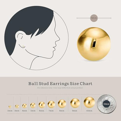 KEZEF 925 Sterling Silver Ball Stud Earrings for Women, 2mm to 10mm | Nine Bead Sizes, Three Finishes, Hypoallergenic Nickel Free Post, Butterfly Push Back, Sold As One Pair - color: 14k Yellow Gold, size: 3mm, 4mm, 5mm