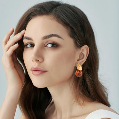 18k Gold Plated Teardrop Earrings, sterling silver post chunky resin and copper drop stud earrings, Hypoallergenic Earrings Jewelry Gift - color: Tan