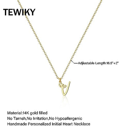 Tewiky Initial Necklace for Women-14k Gold Plated Dainty Letter Necklaces | Trendy Cute Custom Personalized Monogram Necklaces - color: gold, style: V