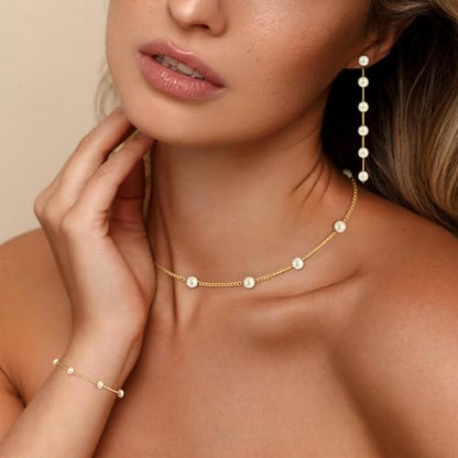 Pearl Necklaces for Women Trendy, 18K Gold/Silver Plated Layered Pearl Necklaces Dainty Pearls Choker Necklace and Earring Set Birthday Gifts for Mom Wife Daughter Sister Friends - color: Pearl Choker Set-Gold