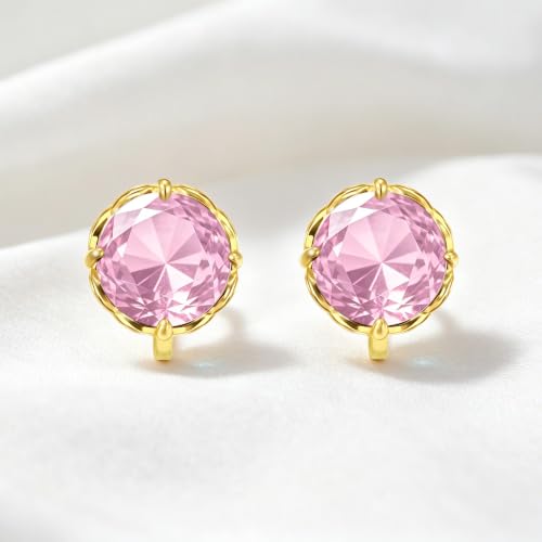 Round Austrian Crystal Clip On Earrings for Women Non Pierced Earrings, Hypoallergenic Clip-on Earrings Jewelry Gift for Sensitive Ears - color: Pink