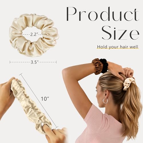 ZIMASILK 100% Pure Mulberry Silk Hair Scrunchies for Women | No Damage - Gentle Elastic Hair Ties for Ponytail Holder - Hair Accessories (3 Pack, Coffee, Taupe, Beige) - color: Chocolate, Taupe, Beige (3pcs)