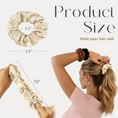 ZIMASILK 100% Pure Mulberry Silk Hair Scrunchies for Women | No Damage - Gentle Elastic Hair Ties for Ponytail Holder - Hair Accessories (3 Pack, Coffee, Taupe, Beige) - color: Chocolate, Taupe, Beige (3pcs)