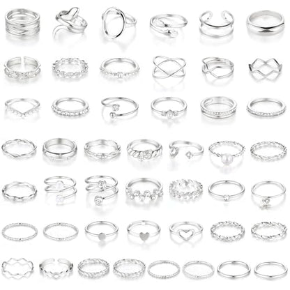 CHICUTIE Gold Knuckle Rings Set For Women Stackable Joint Finger Midi Rings Dainty Cubic Crystal Zirconia Simple Hollow Twist Cute Rings Pack Jewelry Gift - style: 47pcs Silver