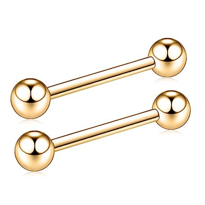 PEAKLINK Internally Threaded Nipple Rings Titanium Nipple Bars Piercing Jewelry 1 Pair Tongue Rings Eyebrow Jewelry Bridge Piercings - color: Gold Nipple Straight Barbell