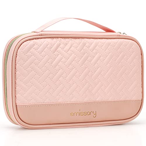 emissary Travel Jewelry Case Organizer for Necklace & Earrings, Pink | Padded slots & necklace ties keep jewelry tangle-free; double-zip, water-repellent travel case for rings & earrings - color: Pink