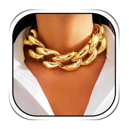 Chunky Choker Necklace Cuba Link Hip Hop Necklaces Punk Necklace Chain for Women - color: Gold